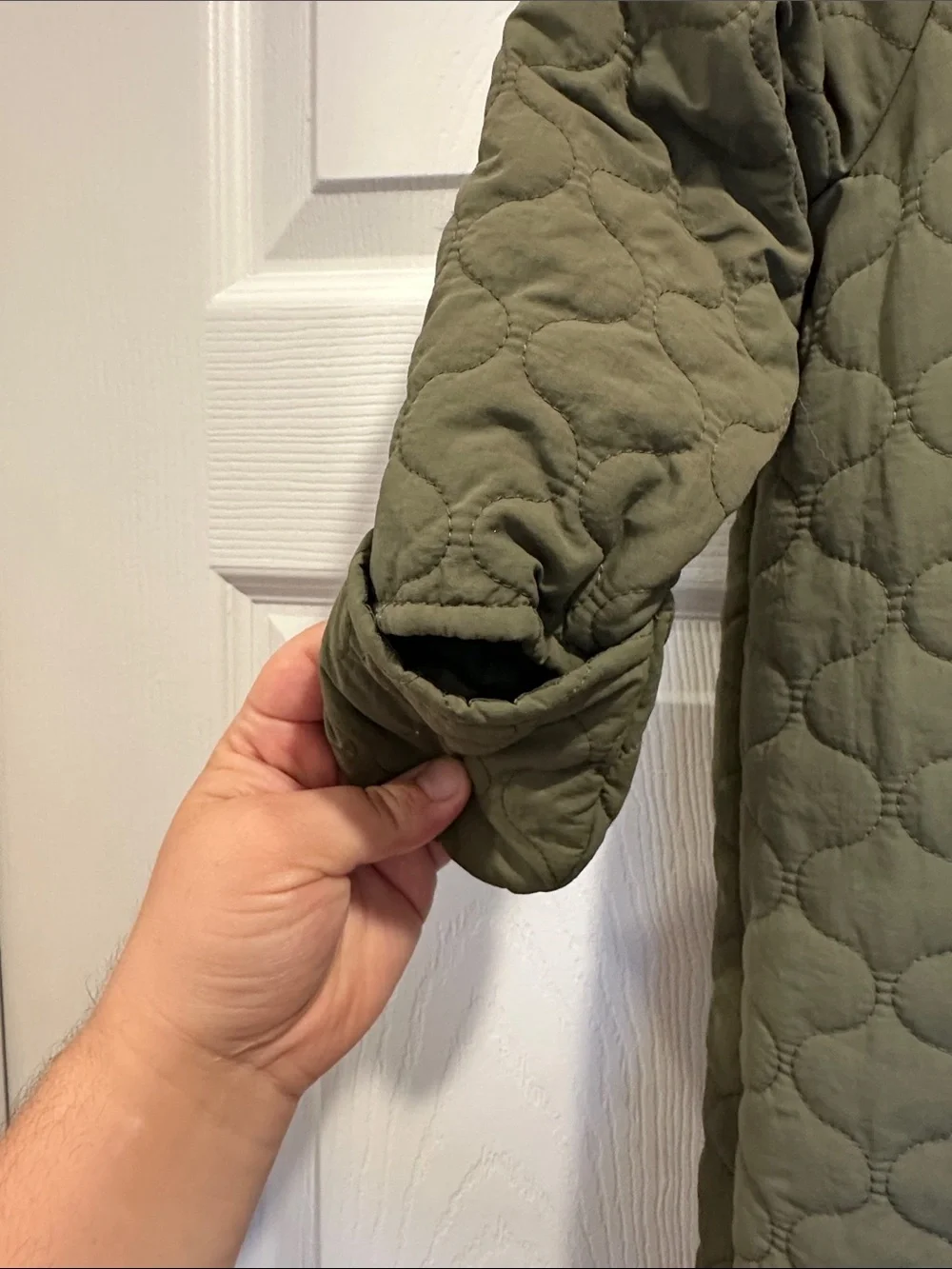 First Impressions Olive Green Quilted Footed One-Piece with Hood